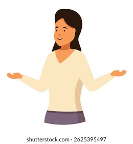 Smiling business woman is standing with her hands outstretched