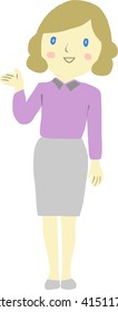 Smiling business woman standing and pointing