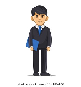 Smiling Businessman with Blue Folder. Vector