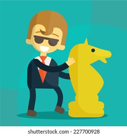 smiling businessman and a great development strategy, vector illustration eps 10