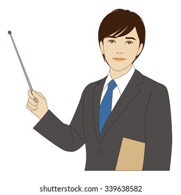 A Smiling Businessman Holding A Pointer Stick