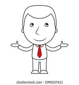 Smiling businessman line cartoon opens his arms