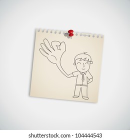 Smiling Businessman OK sign with Finger on Note Paper Vector