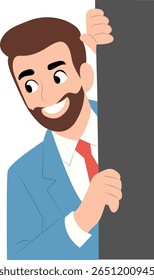 Empresário sorridente espiando Parede Cinza espiando, feliz Dia Internacional de Comemoração pela Abolição da Escravidão