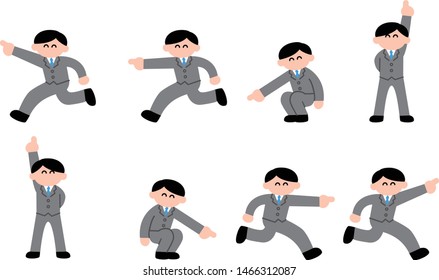 Smiling businessman pointing set pointing illustration