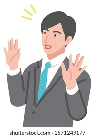 Smiling businessman raising both hands