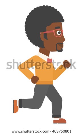 Smiling businessman running.