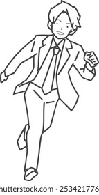 A smiling businessman running energetically with a fresh and vibrant attitude