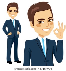 Smiling businessman showing an okay hand sign