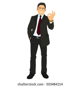 Smiling businessman showing a sign that everything is OK. vector illustration.