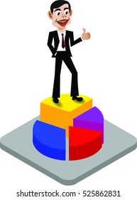 Smiling businessman shows the thumb up. Vector illustration.