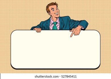 Smiling businessmen presenting empty board