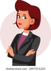 
Smiling Businesswoman with Arms Crossed Vector Illustration. Professional woman having success in the business field 
