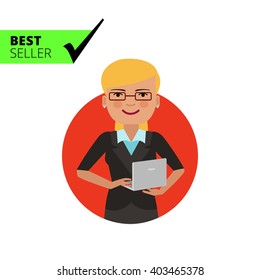 Smiling businesswoman with laptop