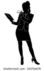 smiling businesswoman reading her notes