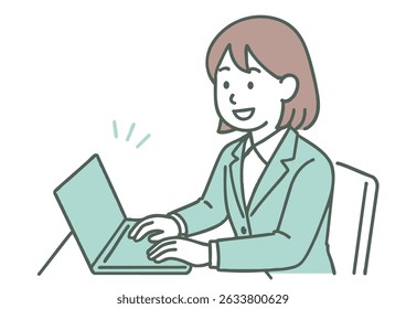 Smiling Businesswoman Using Laptop on white background