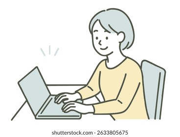 Smiling Businesswoman Using Laptop on white background