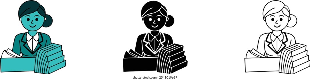 Smiling Businesswoman Working Desk Paper Files
