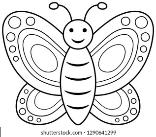 Smiling Butterfly Coloring Book. Vector Illustration.