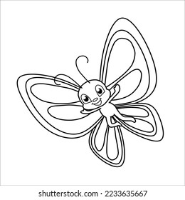 Smiling butterfly coloring book. Vector illustration.