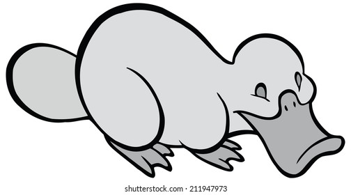 Smiling BW cartoon platypus - You can design cards, part of platypus logo, mascot, corporate character and so on. Lively animal character.