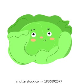 Smiling cabbage with eyes and facial expressions. Illustration for children on the theme of vegetables.