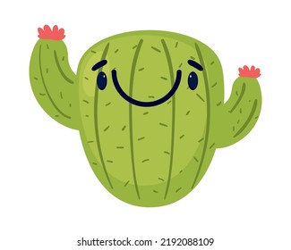 smiling cactus cartoon icon flat isolated