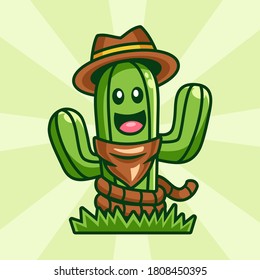 smiling cactus cowboy cartoon mascot character