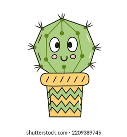 Smiling cactus cute vector illustration. Funny Mexican plant art, print for children, baby, greeting card, poster, banner