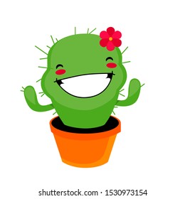 smiling cactus fun in bright colors.Use as a modern print, sticker, childish illustration. vector illustration