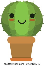 Smiling Cactus. Happy Home Green Plant. Cartoon Succulent