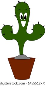 Smiling cactus in a pot, illustration, vector on white background.