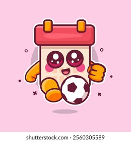 smiling calendar character mascot playing football isolated cartoon
