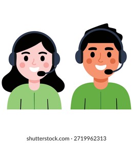 Trabalhador de call center sorridente com fone de ouvido recebendo chamadas