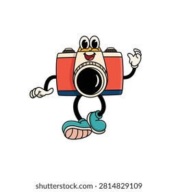 Smiling Camera Mascot Standing with Open Arms Cartoon Character