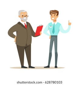 Smiling candidate during a job interview. Colorful cartoon character vector Illustration