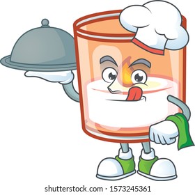 smiling candle in glass as a Chef with food cartoon style design