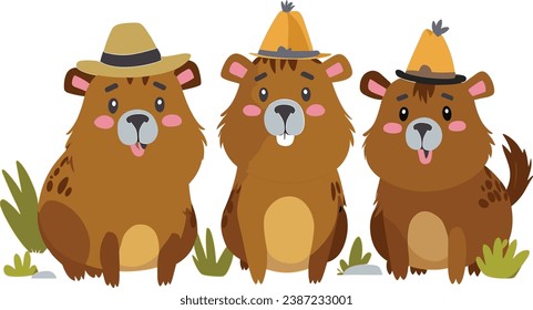 Smiling capybara dons a hat, a picture-perfect moment of happiness.