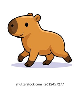 Smiling Capybara walking Flat Cartoon Illustration