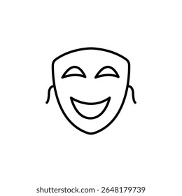 Smiling Carnival Mask With Simple Line Isolated On Transparent Surface