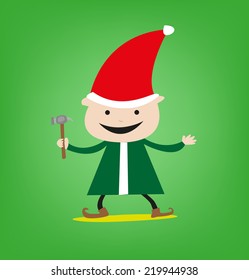 A Smiling Carpenter Elf with a Hammer for Santa Claus' workshop 