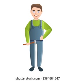 Smiling carpenter with hammer icon. Cartoon of smiling carpenter with hammer vector icon for web design isolated on white background