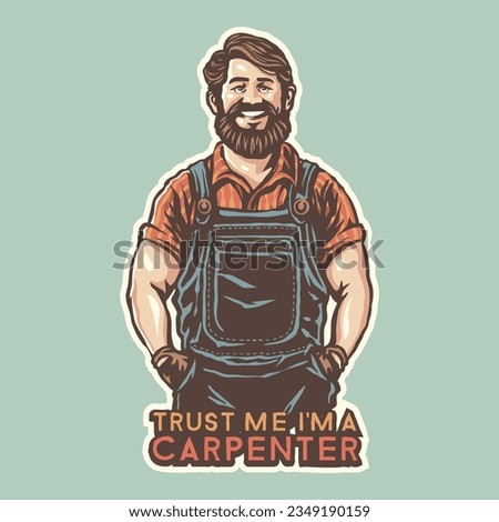 smiling carpenter man mascot cartoon style sticker illustration
