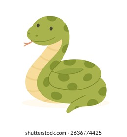 Smiling cartoon anaconda in cute pose, green snake illustration with spots, anaconda perfect for educational designs, jungle themes, or animal alphabet learning materials.