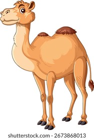Smiling cartoon Bactrian camel with two humps, warm colors, clean vector illustration, isolated