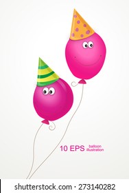 Smiling cartoon balloons with caps. Vector.