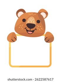 Oso de dibujos animados sonriente que sostiene el marco