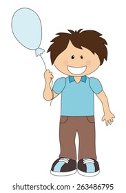 Smiling cartoon boy with balloon