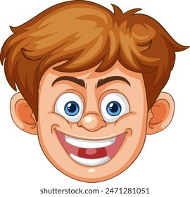 Smiling cartoon boy with big blue eyes