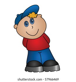 Smiling cartoon boy isolated on white background with copy space